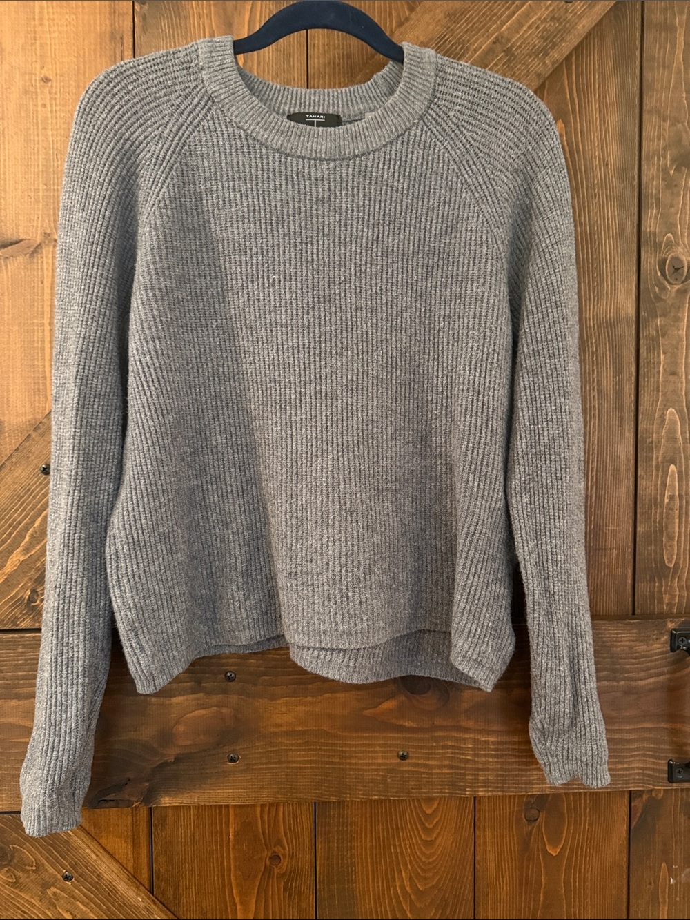 Tahari Heather Gray Ribbed Crewneck Sweater